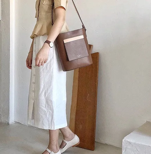 Stylish Leather Green Coffee Womens Bucket Purse Crossbody Bag Barrel Shoulder Bag for Women
