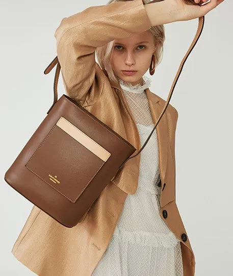 Stylish Leather Green Coffee Womens Bucket Purse Crossbody Bag Barrel Shoulder Bag for Women