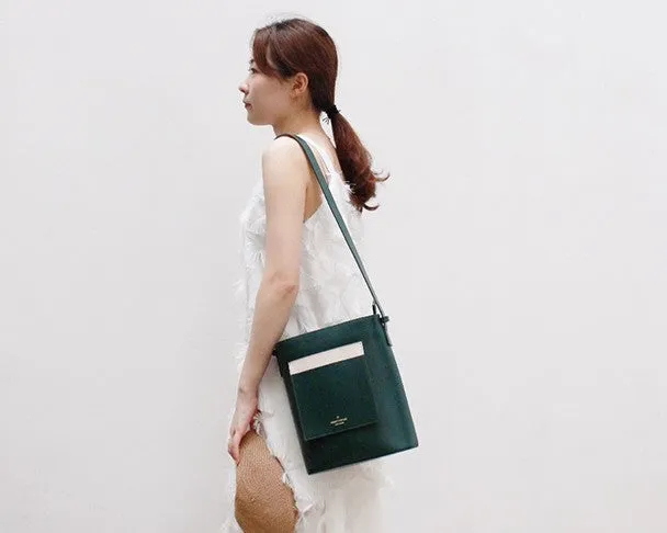 Stylish Leather Green Coffee Womens Bucket Purse Crossbody Bag Barrel Shoulder Bag for Women