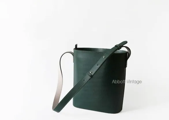 Stylish Leather Green Coffee Womens Bucket Purse Crossbody Bag Barrel Shoulder Bag for Women