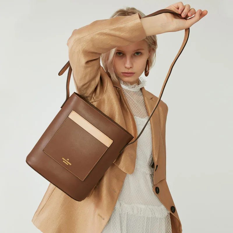 Stylish Leather Green Coffee Womens Bucket Purse Crossbody Bag Barrel Shoulder Bag for Women