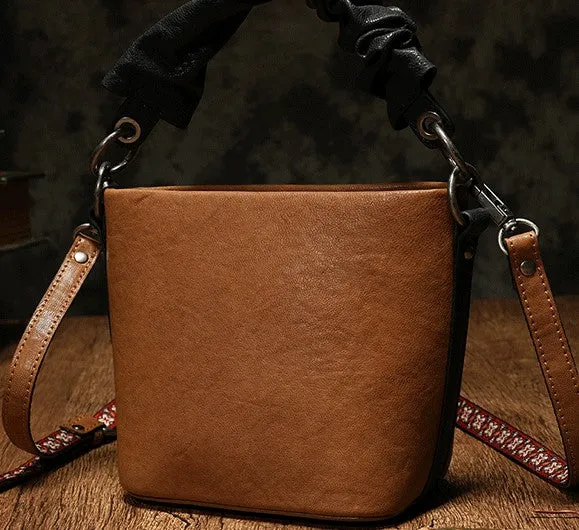 Stylish Leather Red Bucket Handbag Shoulder Bag Barrel Purse For Women