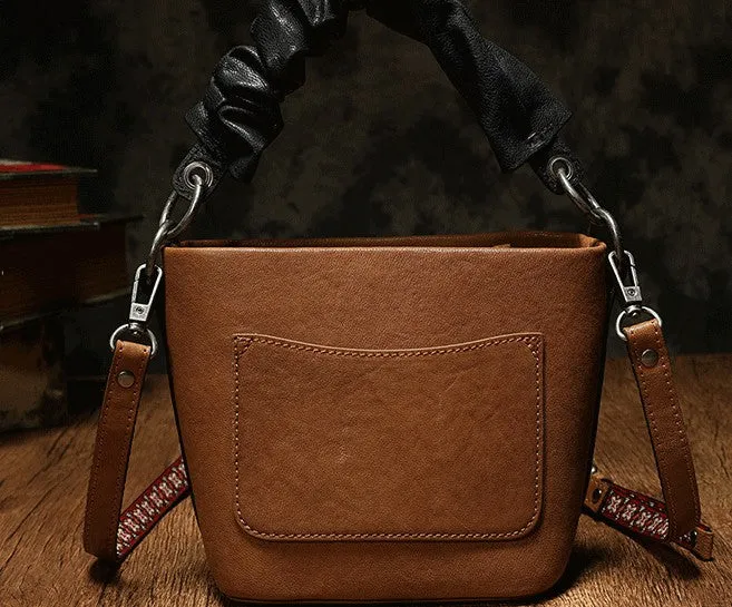 Stylish Leather Red Bucket Handbag Shoulder Bag Barrel Purse For Women
