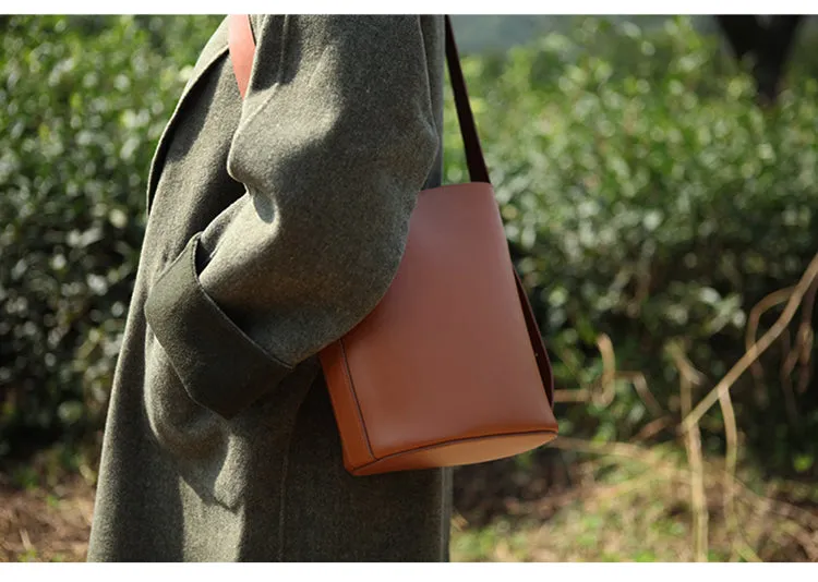 Stylish LEATHER WOMEN Bucket Handbag Barrel SHOULDER BAG Crossbody Purse FOR WOMEN