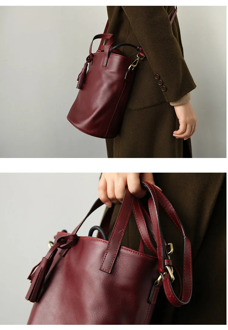 Stylish LEATHER WOMEN Large Bucket Handbag Barrel SHOULDER BAG Crossbody Purse FOR WOMEN