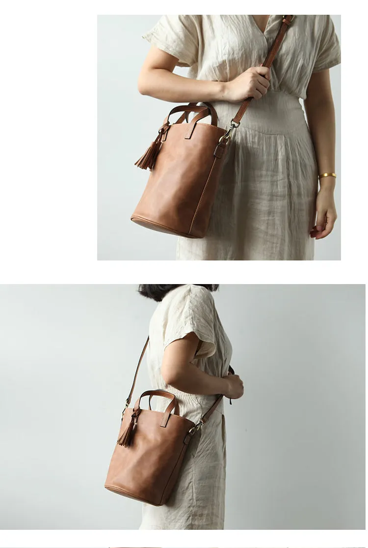 Stylish LEATHER WOMEN Large Bucket Handbag Barrel SHOULDER BAG Crossbody Purse FOR WOMEN