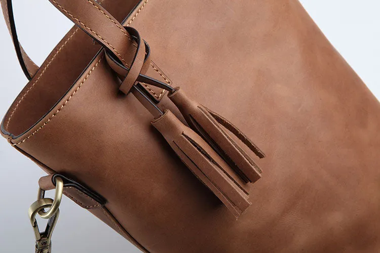 Stylish LEATHER WOMEN Large Bucket Handbag Barrel SHOULDER BAG Crossbody Purse FOR WOMEN