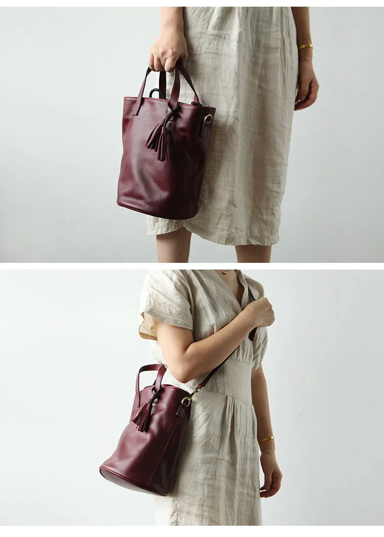 Stylish LEATHER WOMEN Large Bucket Handbag Barrel SHOULDER BAG Crossbody Purse FOR WOMEN
