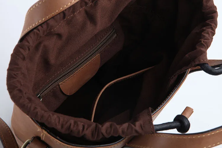 Stylish LEATHER WOMEN Large Bucket Handbag Barrel SHOULDER BAG Crossbody Purse FOR WOMEN