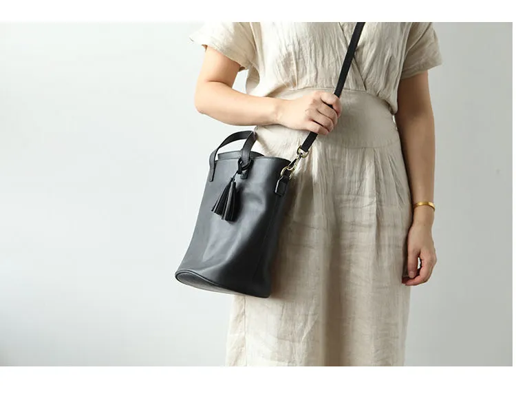 Stylish LEATHER WOMEN Large Bucket Handbag Barrel SHOULDER BAG Crossbody Purse FOR WOMEN