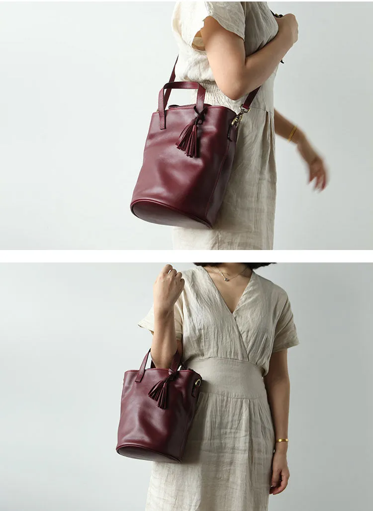 Stylish LEATHER WOMEN Large Bucket Handbag Barrel SHOULDER BAG Crossbody Purse FOR WOMEN