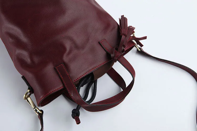Stylish LEATHER WOMEN Large Bucket Handbag Barrel SHOULDER BAG Crossbody Purse FOR WOMEN