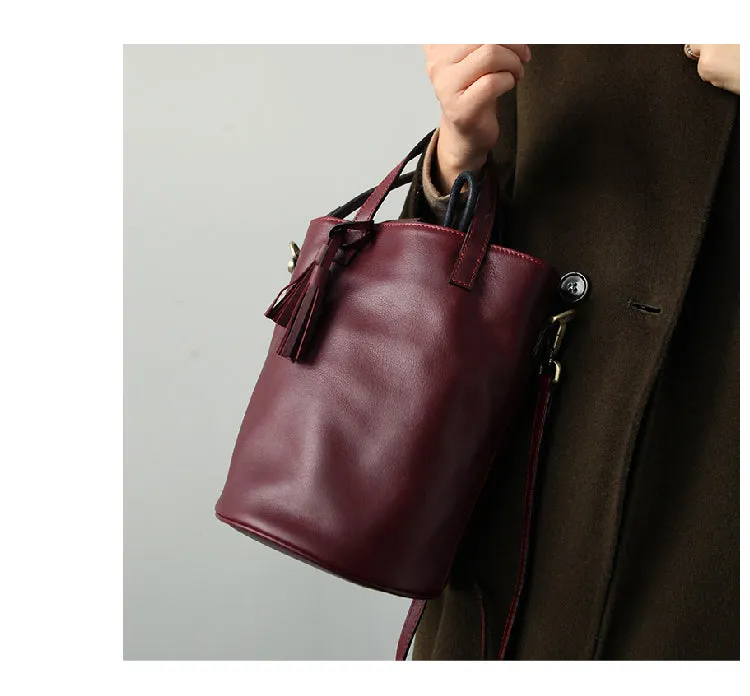 Stylish LEATHER WOMEN Large Bucket Handbag Barrel SHOULDER BAG Crossbody Purse FOR WOMEN