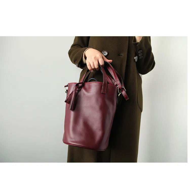 Stylish LEATHER WOMEN Large Bucket Handbag Barrel SHOULDER BAG Crossbody Purse FOR WOMEN