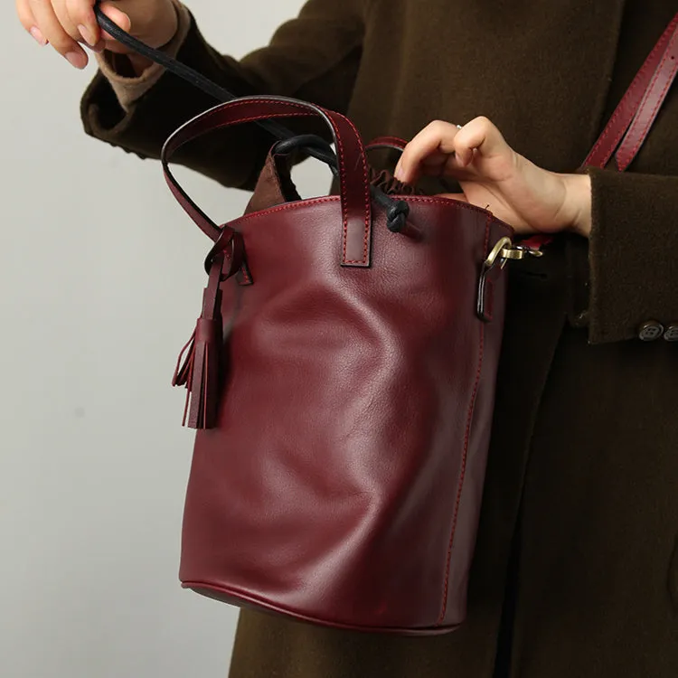 Stylish LEATHER WOMEN Large Bucket Handbag Barrel SHOULDER BAG Crossbody Purse FOR WOMEN