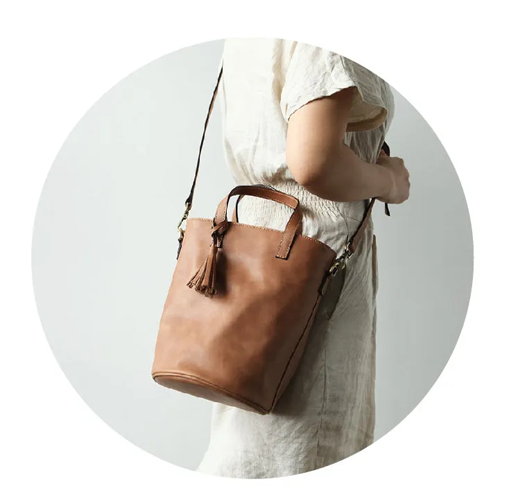 Stylish LEATHER WOMEN Large Bucket Handbag Barrel SHOULDER BAG Crossbody Purse FOR WOMEN