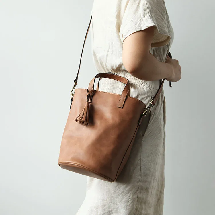 Stylish LEATHER WOMEN Large Bucket Handbag Barrel SHOULDER BAG Crossbody Purse FOR WOMEN