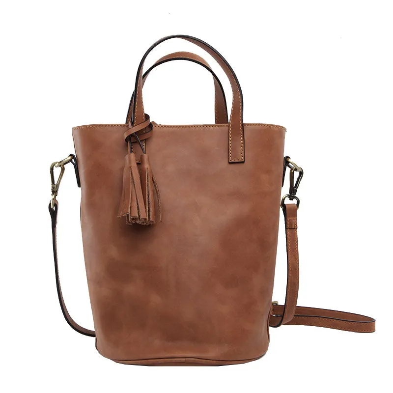 Stylish LEATHER WOMEN Large Bucket Handbag Barrel SHOULDER BAG Crossbody Purse FOR WOMEN