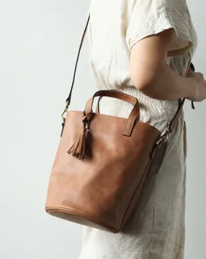 Stylish LEATHER WOMEN Large Bucket Handbag Barrel SHOULDER BAG Crossbody Purse FOR WOMEN
