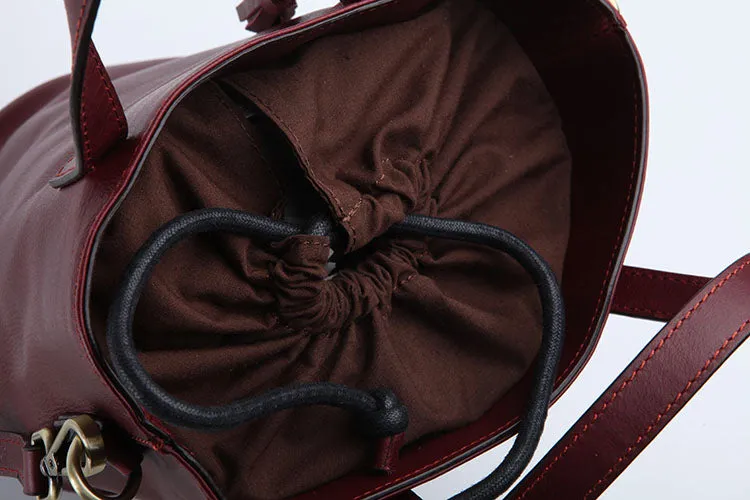 Stylish LEATHER WOMEN Large Bucket Handbag Barrel SHOULDER BAG Crossbody Purse FOR WOMEN