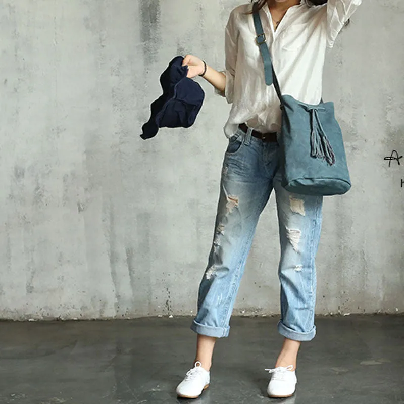Stylish LEATHER WOMENs Bucket Crossbody Purse Barrel SHOULDER BAG FOR WOMEN