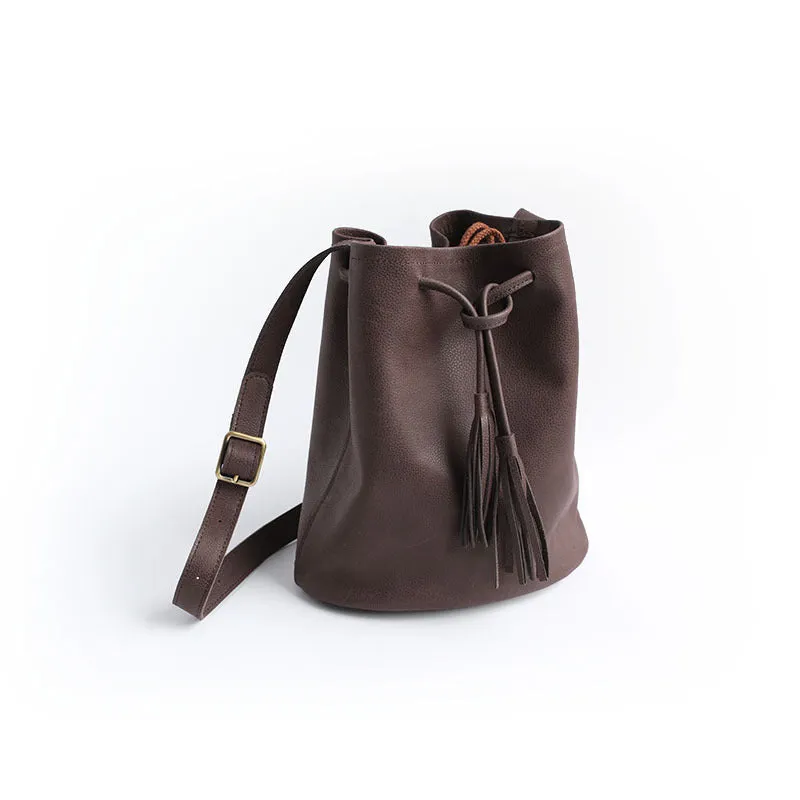 Stylish LEATHER WOMENs Bucket Crossbody Purse Barrel SHOULDER BAG FOR WOMEN