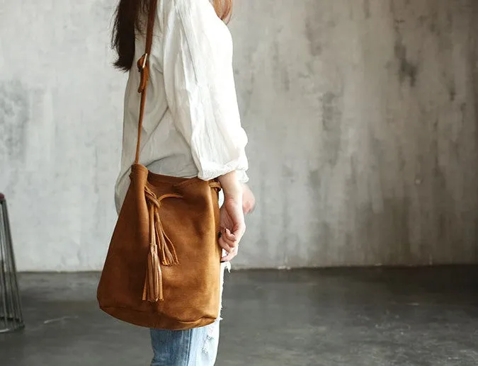Stylish LEATHER WOMENs Bucket Crossbody Purse Barrel SHOULDER BAG FOR WOMEN