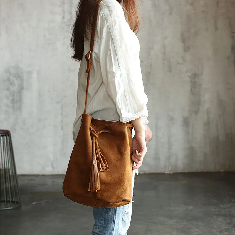 Stylish LEATHER WOMENs Bucket Crossbody Purse Barrel SHOULDER BAG FOR WOMEN
