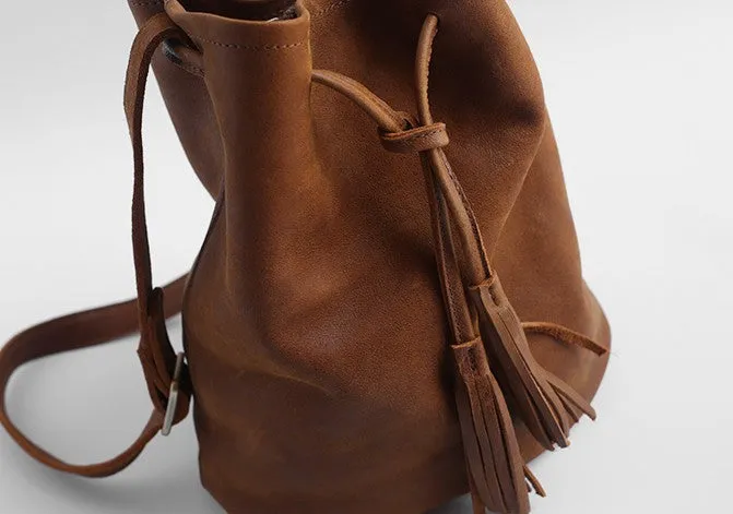 Stylish LEATHER WOMENs Bucket Crossbody Purse Barrel SHOULDER BAG FOR WOMEN