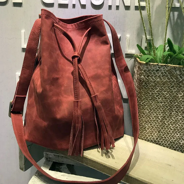 Stylish LEATHER WOMENs Bucket Crossbody Purse Barrel SHOULDER BAG FOR WOMEN