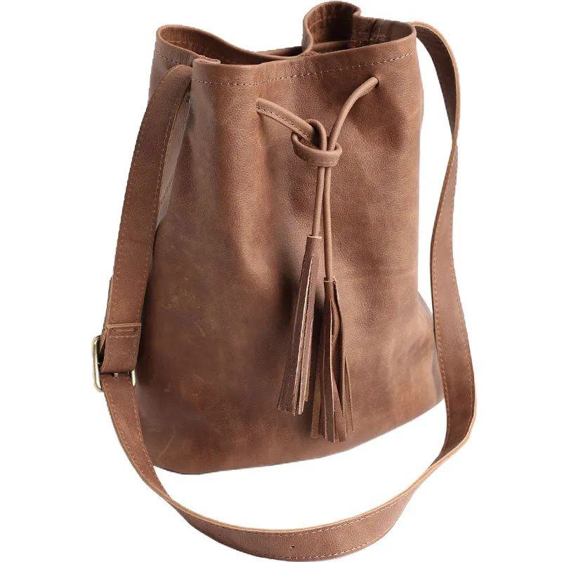 Stylish LEATHER WOMENs Bucket Crossbody Purse Barrel SHOULDER BAG FOR WOMEN