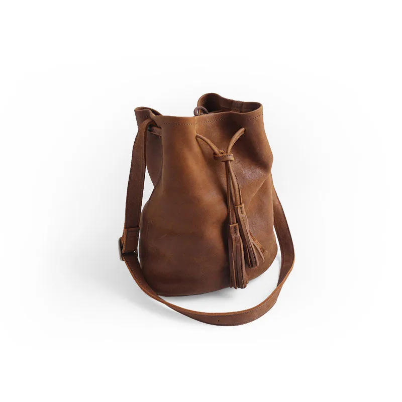 Stylish LEATHER WOMENs Bucket Crossbody Purse Barrel SHOULDER BAG FOR WOMEN