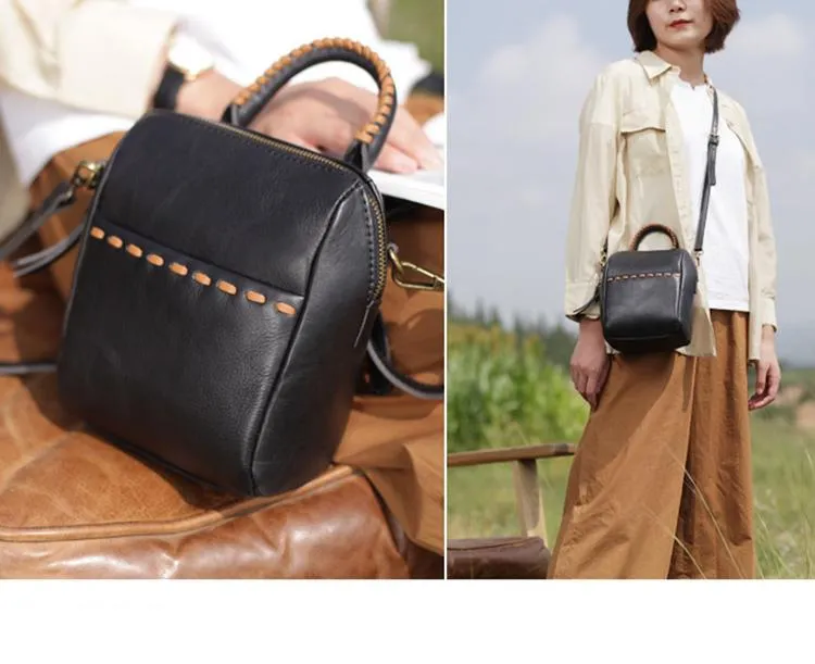Stylish Womens White Leather Bucket Handbag Black Shoulder Bag Vertical Purses for Ladies