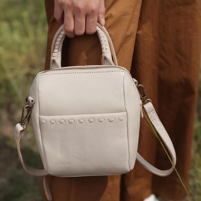 Stylish Womens White Leather Bucket Handbag Black Shoulder Bag Vertical Purses for Ladies