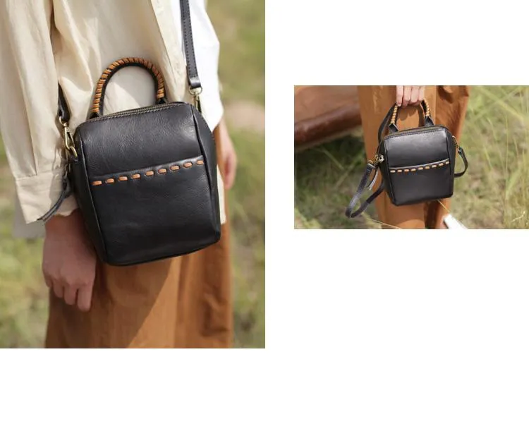 Stylish Womens White Leather Bucket Handbag Black Shoulder Bag Vertical Purses for Ladies