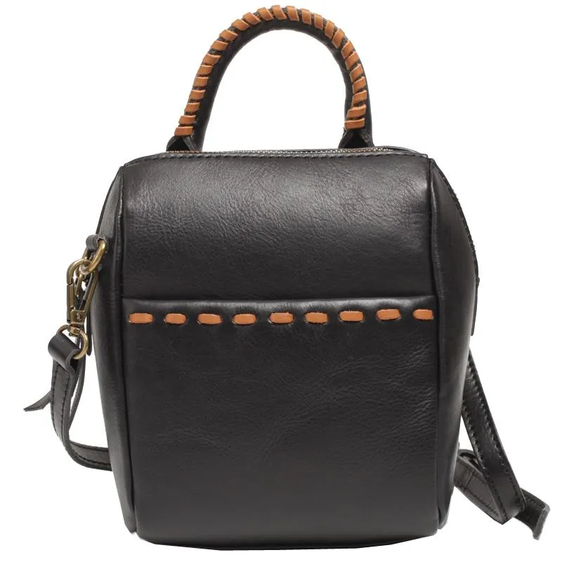 Stylish Womens White Leather Bucket Handbag Black Shoulder Bag Vertical Purses for Ladies