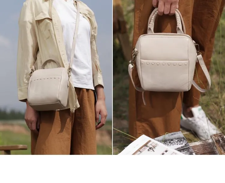 Stylish Womens White Leather Bucket Handbag Black Shoulder Bag Vertical Purses for Ladies