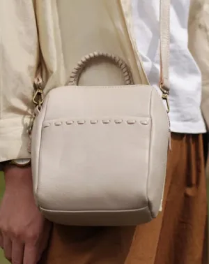 Stylish Womens White Leather Bucket Handbag Black Shoulder Bag Vertical Purses for Ladies