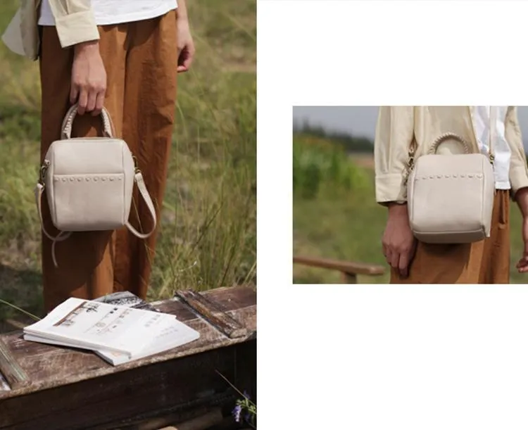 Stylish Womens White Leather Bucket Handbag Black Shoulder Bag Vertical Purses for Ladies