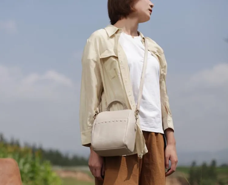 Stylish Womens White Leather Bucket Handbag Black Shoulder Bag Vertical Purses for Ladies
