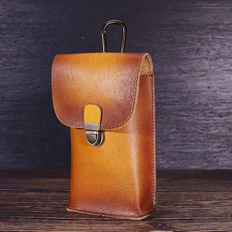 Tan Leather Cell Phone Holster Mens Belt Pouches Waist Bags BELT BAG Mini Holster For Men
