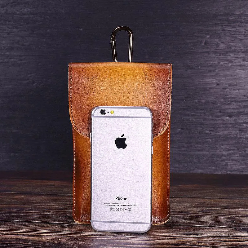 Tan Leather Cell Phone Holster Mens Belt Pouches Waist Bags BELT BAG Mini Holster For Men