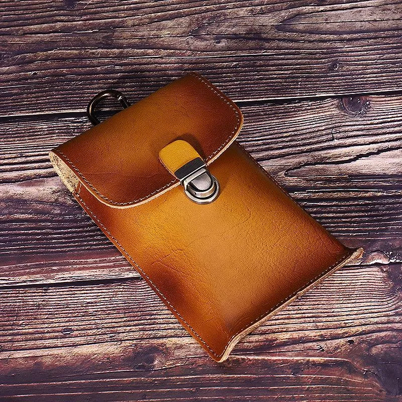 Tan Leather Cell Phone Holster Mens Belt Pouches Waist Bags BELT BAG Mini Holster For Men
