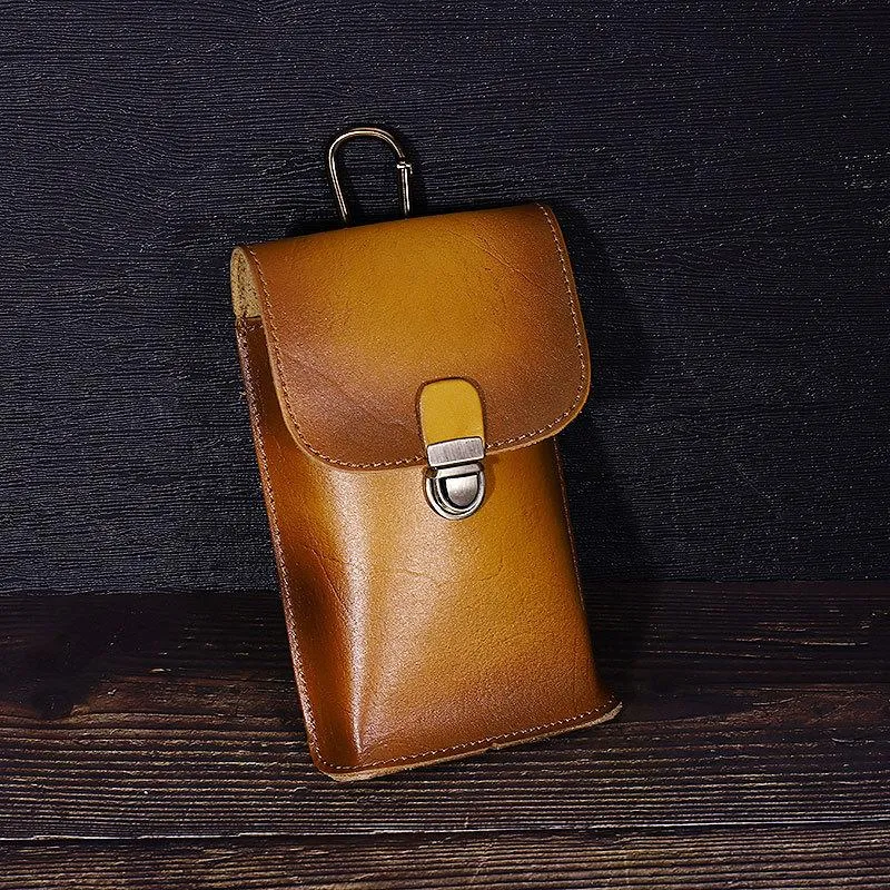Tan Leather Cell Phone Holster Mens Belt Pouches Waist Bags BELT BAG Mini Holster For Men