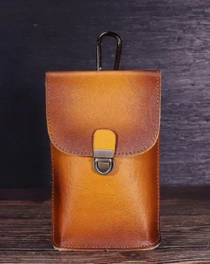 Tan Leather Cell Phone Holster Mens Belt Pouches Waist Bags BELT BAG Mini Holster For Men