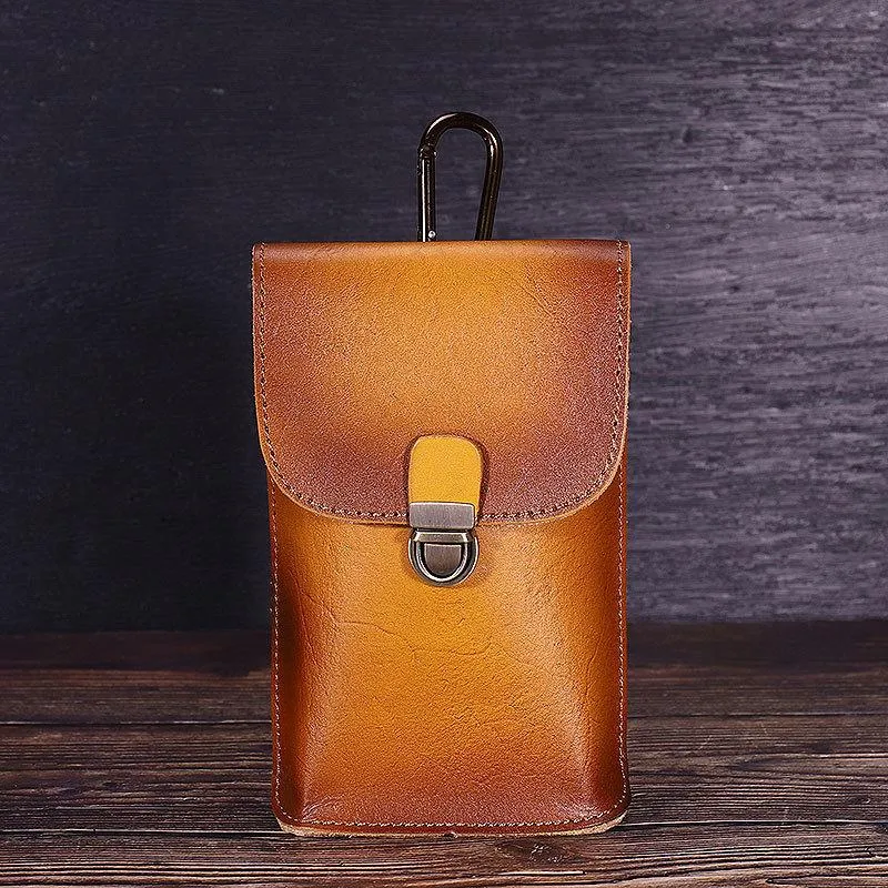 Tan Leather Cell Phone Holster Mens Belt Pouches Waist Bags BELT BAG Mini Holster For Men
