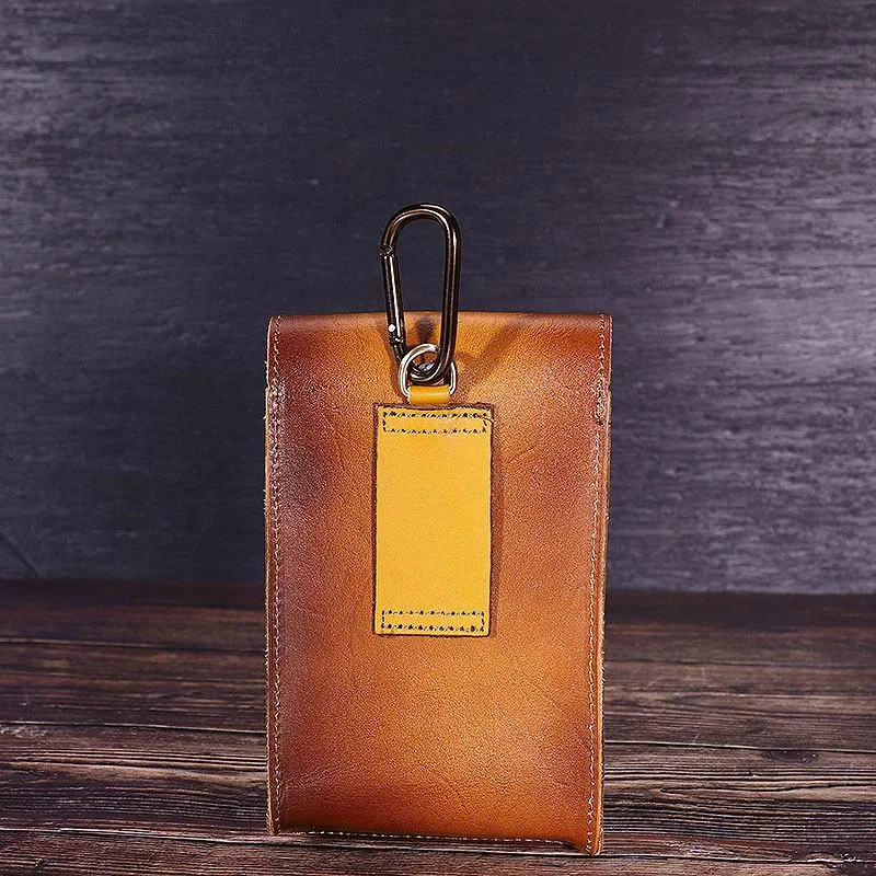 Tan Leather Cell Phone Holster Mens Belt Pouches Waist Bags BELT BAG Mini Holster For Men
