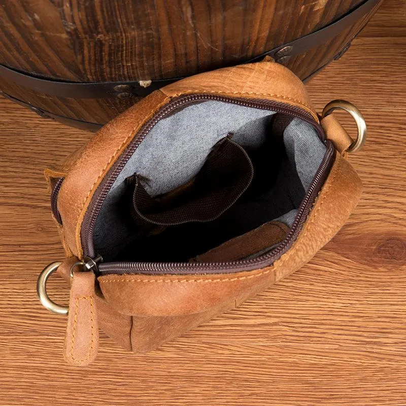 Tan Leather Mens Belt Pouch Small Courier Bag Waist Bag Belt Bag Messenger Bag for Men