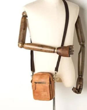 Tan Leather Mens Belt Pouch Small Courier Bag Waist Bag Belt Bag Messenger Bag for Men
