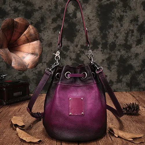 Tan Leather Womens Bucket Handbag Shoulder Bag Studded Western Brown Leather Shoulder Barrel Bag Purse